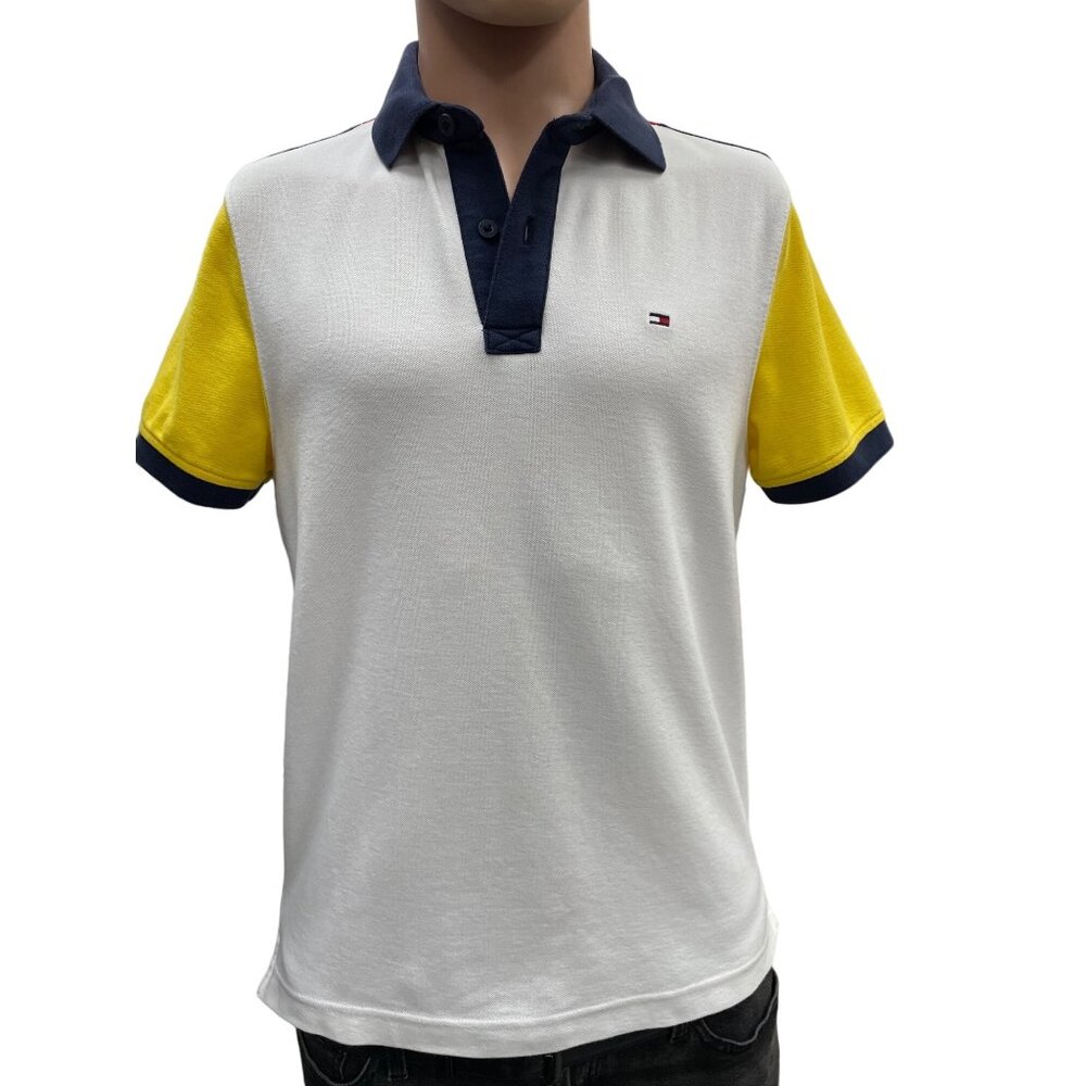 Tommy Hilfiger Men's White Multi Short Sleeve polo Shirt Size S P SKU 1281